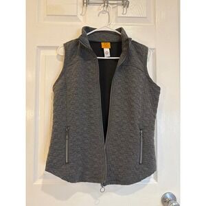Ruby Rd Petite Gray Quilted Vest Full Zip Sleeveless Jacket Pockets